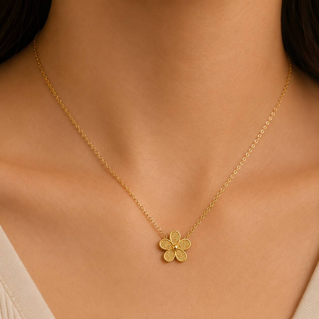 18ct Solid Gold Necklace + 24ct Solid Gold Peach Flower Pendant 4