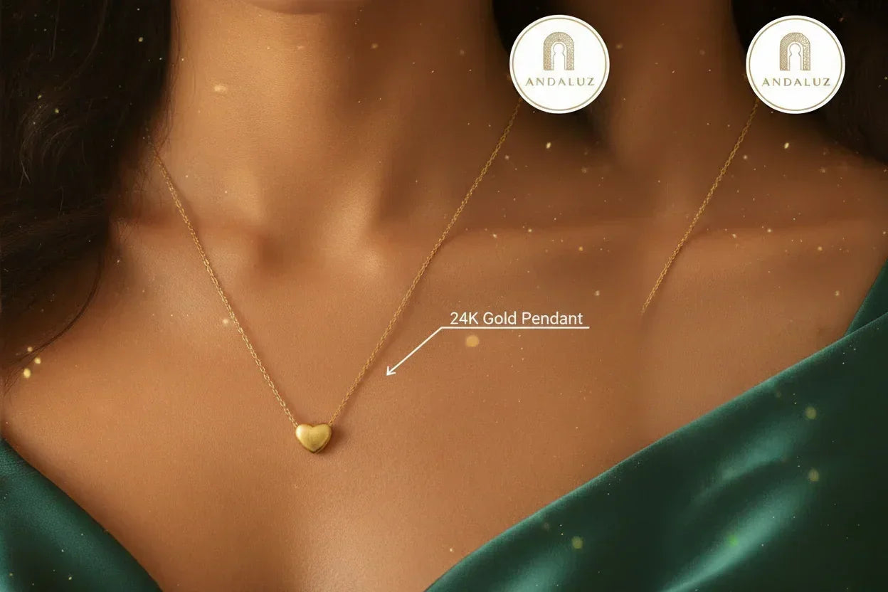 18ct Gold Necklace & 24ct Heart Pendant 1