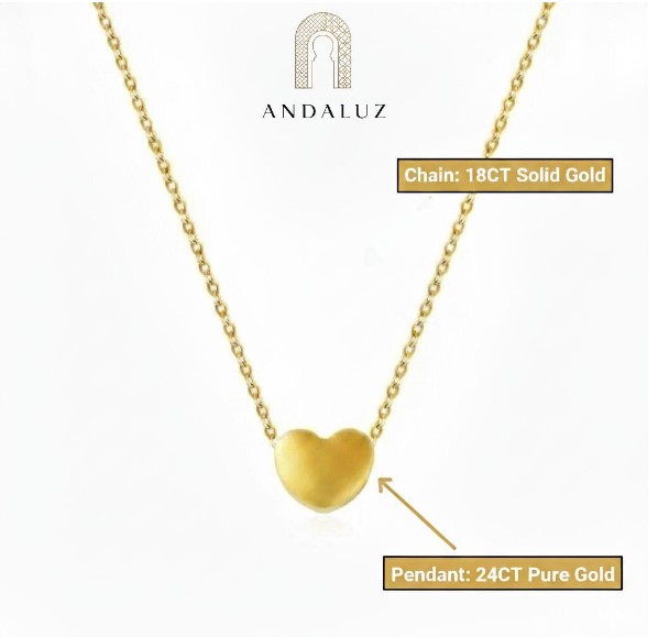18ct Gold Necklace & 24ct Heart Pendant 7