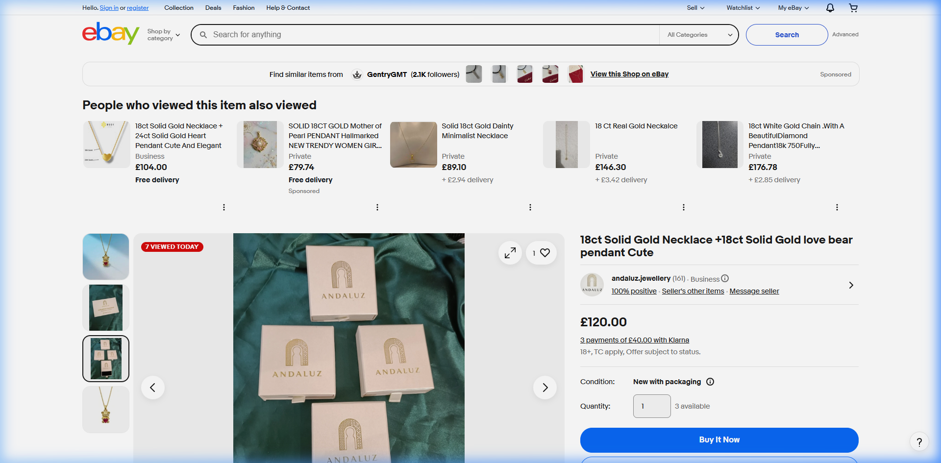 18ct Solid Gold Love Bear Necklace & Pendant 2