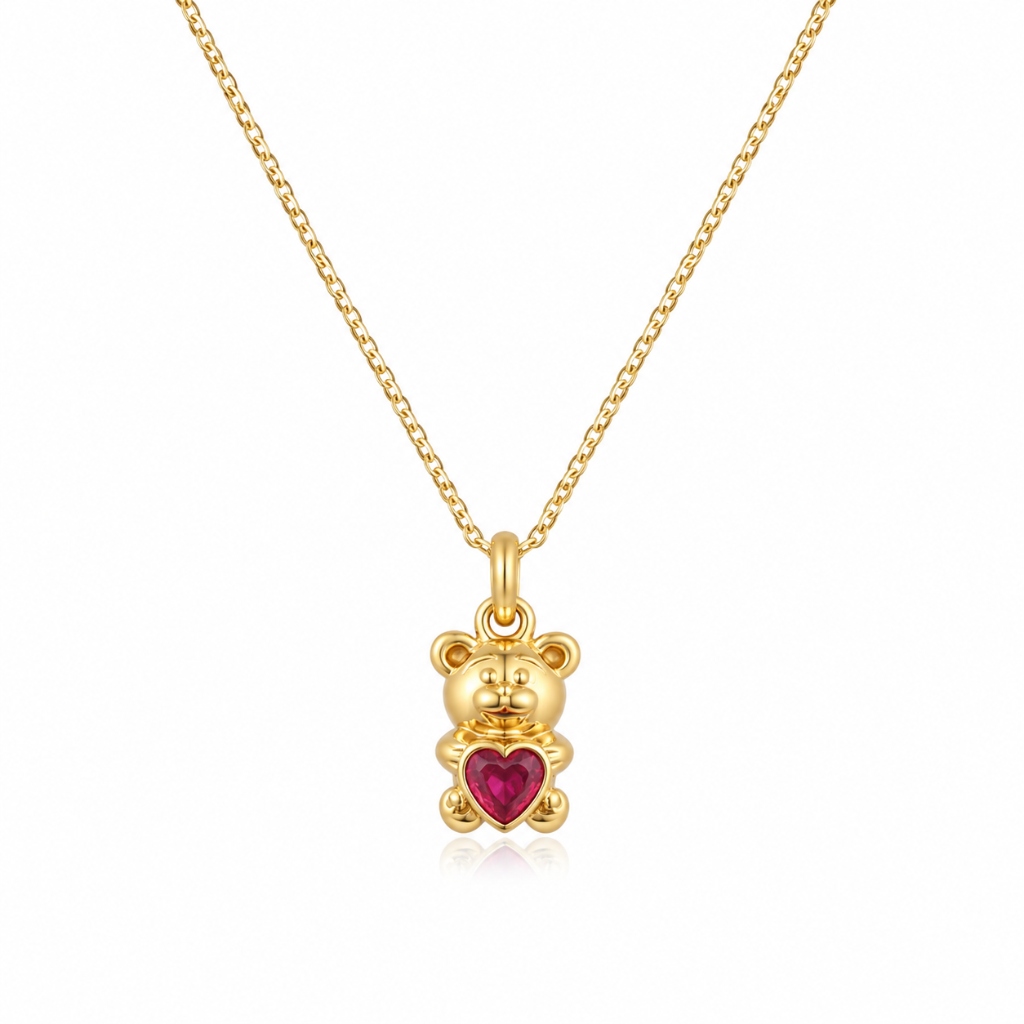 18ct Solid Gold Love Bear Necklace & Pendant